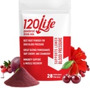 120LIFE suport de presiune sanguina, Natural Sfeclă Root pulbere Băutură Mix cu pudră de rodie, Supliment de merişoare, Tart Cherry, Hibiscus, şi magneziu (28 Servings) - Gluten-Free, Vegan