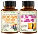 Glucosamină Chondroitin Turmeric + Multivitamine pentru femei 2 flacon supliment Bundle pentru ea. Răspuns imun sănătos, suport comun, proprietăţi antioxidante