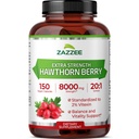 Zazzee Extra Force Hawthorn Berry 20:1 Extract, 8000 mg Putere, 2% Vitexin, 150 Capsule Vegane, 5 Luna Aprovizionare, Concentrat şi Standardizat Potent 20X Extract, non-GMO şi All-Natural
