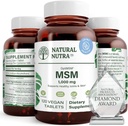 Natural Nutra OptiMSM, MSM Supliment cu sulfur, Preveniți Thinning Hair, Crește Flexibilitatea articulară și sănătatea osoasă, Cartilage Health, Ajuta la echilibrarea fluidelor, 1000 mg, (120) Tablete Vegan