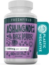 Freshfield Ashwagandha cu Black Pepper. Vegan supliment prietenos pentru suport de oboseală suprarenală, memorie musculară, tiroidă și puterea. Toate capsulele naturale de 1300 mg