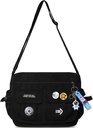 Fashion Crossbody Bag cu accesorii drăguțe Nylon Casual Messenger Bag cu Pendant Lightweight Handbag Day Packags (negru)