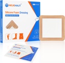 Silicon Spumă Dressing cu Gentle Adhesive Border 6'x6', Bed Sore Pressure Ulcer Picior Ulcer Bandaj de răni siliconice, rezistent la apă de mare absorbție, 5 Pack de NeueHaut
