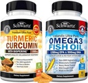 Putere triplă Omega 3 Softgels ulei de pește (1 lună de aprovizionare) Plus Curcumin Turmeric cu extract de piper negru 1500mg Complex (1 lună de aprovizionare)