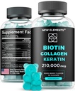 Gumă de mestecat Biotin cu Keratin & Colagen Peptides - Supliment avansat pentru tratamentul de crestere a parului pentru barbati si femei Piele de par si unghii Vitamine 