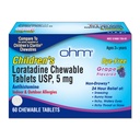 Ohm Copii Loratadina comprimate masticabile, Die gratuit, Struguri, non-drowsy 24h scutire de strănut, Runny Nose, Itchy Watery Eyes, Throat or Nose, Antihistamina, Indoor & Outdoor Alergii, 5mg, 60 comprimate