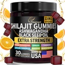 Gumiile Shilajit, Gumiile Shilajit Pure Himalayan cu Ashwagandha, Uleiul de seminte negru, Gumiile de zahar pentru barbati si femei, 30 Conte, Aroma Orange