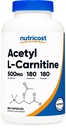 Nutricost Acetil L-Carnitină (ALCAR) 500 mg, 180 capsule, 180 Servings - non-GMO şi gluten Free, 1 capsulă per Serving