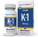 Sursă superioară Vitamina K1 500 mcg - Concentraţia osoasă şi Suplimentul de sprijin pentru sănătate - Vitamina K Supliment ajută la sănătatea sângelui şi la absorbţia calciului - 100 Tablete sublinguale de eliberare