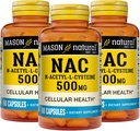 Mason Natura NAC N,Acetyl,L,Cysteine 500 mg, 6 Luna de aprovizionare, Suporturi Normale de sănătate celulară, Sistem imunitar Booster pentru Wellness General, 3 Pack