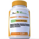 Concentraţie suplimentară mare de doză 1200 mg Vitamină C + Complex de zinc pentru suport imunitar Sănătate 120 Capsule 2 Luna alimentare Capsule vegetale non-GMO Gluten gratuit Vegan
