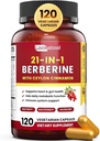 21-in-1 Berberina Supliment cu Ceylon Scorțișoară - Organic Berberine HCL Fitozom, 5X Absorbție mai mare pentru suport metabolic 120 Capsule