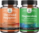 Bundle de suport tiroidian din plante si complex de magneziu de mare absorbtie - accesoriu de energie supliment pentru sanatatea tiroidiana - cu oxid de magneziu pentru digestia stomacului de somn si suport de mood
