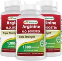 Cele mai bune Naturale L-Arginină NO Booster Triple Putere 1300 mg Servirea 120 Veg Capsule (120 Conte (Pachet de 3))