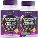 Resveratrol Berberine Extract de semințe de struguri Querbetin - Supliment polifenol cu extract de Noni, N-Acetyl Cysteine, Extract de Acai - Fabricat în SUA - 120 capsule