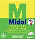 Midol complet Cafeina Caplete gratuit 24ct: Midol complet Cafeina gratuit dureri menstruale Relief Caplete cu Acetaminofen, Oferă ajutor de cap și perioadă Crampe de ajutor, 24 Conte