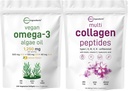 Micro Ingredients Multi Collagen Protein Powder 16oz & Vegan Omega 3 Algae Oil Supplement Bundle 2 Pack | Grass-Fed Collagen Peptides | Omega-3 Full Spectrum Alternative to Fish Oil