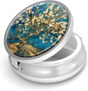 Cutie de pastile-3 Compartiment de mici pastile pentru Purse & Pocket Mini Metal Pilula Holder Travel Pilula Container pentru a tine Suplimente Vitamine BPA-Free (Almond Blossom-Van Gogh)