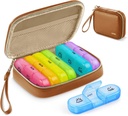 Auvon Weekly Pill Organizator 3 ori pe zi, Big Pill Box 7 zi cu un sac de piele PU, Protabel Travel Pill Case de medicamente Reminder, Daily Pill Box 3 ori pe zi pentru vitamine, uleiuri de pește, suplimente