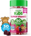 Orgain Kids Sugar Free Multivitamine Gummies, Vegan & Plant based, 50 Superfoods, 15 Vitamine si Minerale, Immune Support and 3g of Fiber, Mixed Berry, Ages 4+, 1 Luna de aprovizionare (60 Gummies)
