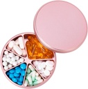 Organizator pastile 6 Compartimente Pilula Dispenser - Heavy Duty Metal Daily Pilula Container, Daily Box Pill Deţinătorul de pastile, medicamentaţie impermeabilă Caz pentru Vitamină Supliment Medicina Ulei de peşte, 0.38lb, roz