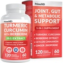 5-in-1 Suplimentul cu Curcumina Turmerica organica (4210mg) cu Berberina, Ceylon Cinnamon Bioperina si Ginger Suplimente pentru articulatii, inima, guta si suport metabolic (120 ct)