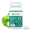 EZ Melts Dizolvabil Vegan Vitamina D3 + K2 5000 UI - Bone & Heart Health Support - Immune Function Support - No Artificial Flavors - Non-GMO - Green Apple - 90 comprimate dissolvabile (90 Servings)