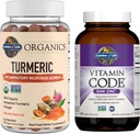 Grădina Vieţii Organice Răspuns inflamator Turmeric Gummy, 120ct şi Cod Vitamina Mare Potenţă Zinc brut, 60ct