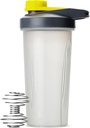 Mr. Pen-Sticle Shaker pentru amestecuri de proteine cu Twist Cap, 28 oz, Gray/Yellow, Proteine Shaker Sticla cu Wire Whisk Ball