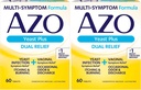 AZO Yeast Plus Dual Relief Tablets, Yeast Infection and Vaginal Symptom Relief, Relieves Itching & Burning, 60 Count (Pachet de 2)