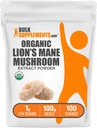 BulkSupplements.com Organic Lion's Mane Mushroom Extract pulbere - Lions Mane Supliment Powder, Superfood for Well-Being - Vegan, 1g per Serving, 100g (3.5 oz) (Pachet de 1)
