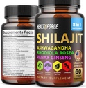 Capsule Shilajit Extract organic Blend 60 capsule pentru bărbați și femei - Shilaj Supliment 9000mg Ashwagandha, Supliment de sprijin imun 2000mg Rhodiola Supliment, Ginko Ginkgo Biloba