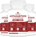 Astaxantină și Licopen 70mg,Astaxanthin Supliment cu fosfatidilcolină, luteină și zeaxantină, supliment antioxidant puternic (180 capsule)