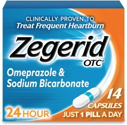 Zegerid OTC 24-our Arsuri la stomac Relief, Singurul inhibitor al pompei de Proton cu Omeprazol 20mg + Bicarbonat de sodiu, tratează frecvent arsuri la stomac, capsule 14ct