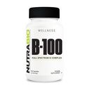 NutraBio B-100, B Complex de vitamine, Suport Sistem imunitar, Păr sănătos, Piele, Nails, 90 Capsule vegetale