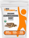 BulkSupplements.com Pudră organică Ashwagandha - Suplimente organice Ashwagandha, Sursa de la Ashwagandha Root - Gluten Free, 2g per Serving, 500g (1.1 lbs) (Pachet de 1)