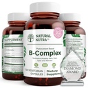 Natural Nutra Vitamina B Complex cu Niacin, Folate, Tiamin, Biotin, Sprijină Sistemul Nervos Sănătate, Promovează Metabolism, Piele, Ochi și Sănătatea Părului, Întreaga Supliment alimentar, 120 Capsule vegetariene