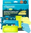 Cliganic Mosquito Repelent Pack (4 Wristbands + 8 Refill Pellets) - Ajustabil, Natural Deet-Free, Infuzat ulei esențial