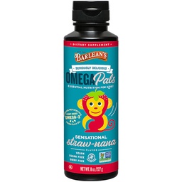 Barlean Omega Pals Omega 3 pentru copii, Yummy Straw-Nana Aroma pentru copii ulei de seminte de in lichid cu 1,483 mg ALA, Non-GMO, Vegan Brain and Eye Health, 8 oz