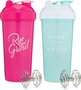 [2 Pack] 28-Ounce Shaker Sticla cu citate motivaţionale (Pink & Mint/White) Cupa Shaker Set cu Mixer Agitatoare 