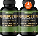 Gade Nutrition Querbetin cu vitamina C şi zinc - Nettle Querbetin - Querbetin 500mg - Querbetin cu Bromelain - Zinc Querbetin + vitamina D3-240 Veggie Caps - Non-GMO - 4 luni de aprovizionare