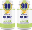 Vite zilnice ADK 10 Dublu Putere (10000 ui) Vitamine A1, D3 & K2 (sub formă de MK7) - Medic Formulat Bone & Immune System Support - Gluten Free, Non OMG - 180 Capsule vegetariene