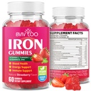 Vegan Iron Gummies pentru adulți și copii - cu vitamina C, A, B-complex, Folate, Zinc și Biotin - pentru Blood Building & Energy Support, 60 Gummies