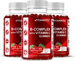 Vitamatic Vitamina B Complex Gummies cu vitamina C & Inositol - Aroma naturala de capsuni - 60 Gummies (3 sticle)