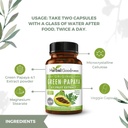 Green Papaya Capsules 4X Putere, Organic Papaya Leaf & Extract de fructe pentru trombocite, Digestive Health, Enzime, Probiotice, Antioxidanti 