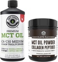 Spectacol de coasta stanga 100% MCT ulei de cocos lichid, 32oz + Ciocolata Keto MCT pulbere, Colagen & Prebiotic Fiber, 16oz