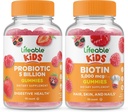 Probiotice de viață 5 miliarde de copii + Biotin Copii, Gume Bundle - mare Tasting, Supliment de vitamine, Gluten gratuit, OMG gratuit, Guma de mestecat