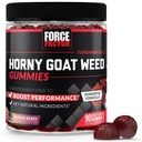 Force Factor Horny Goat Gumies buruieni pentru barbati, Natural Drive & Vitality Supliment cu ingrediente pentru absorbtie superioara, Delicious Passion Berry Flavor, Negru, 90 Conte