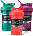 BlenderBottle Classic V2 Shaker Sticla Perfect pentru Shake-uri de proteine și Pre Workout, 20-Ounce (3 ambalaj), roșu, verde, prune