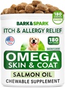 Omega 3 pentru câini și pisici - 180 de tratamente cu ulei de pește pentru vărsarea de câine, alergia pielii, relief mâncărime, tratament petelor fierbinți - sănătate comună - Supliment de piele și haină - EPA & acid gras DHA - ulei de somon - Bacon